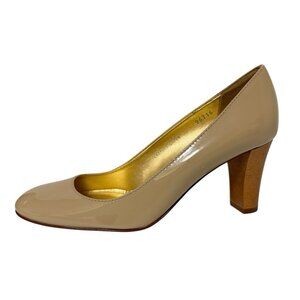 J. Crew Beige Nude Patent Leather Pumps 96716 Wooden Heel Italian Made Size 7